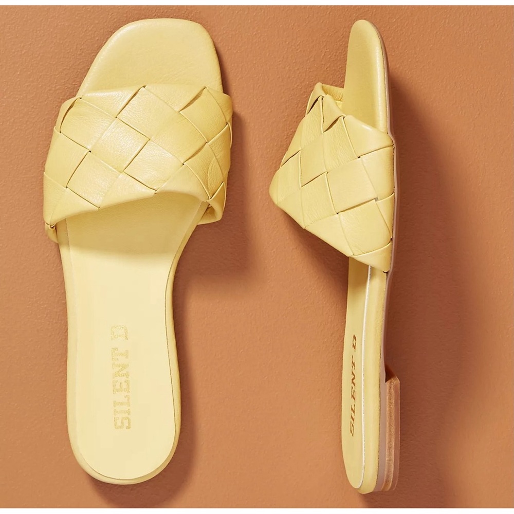 Anthropologie Silent D Ayda Woven Yellow Slide Sandals NWT Size 10